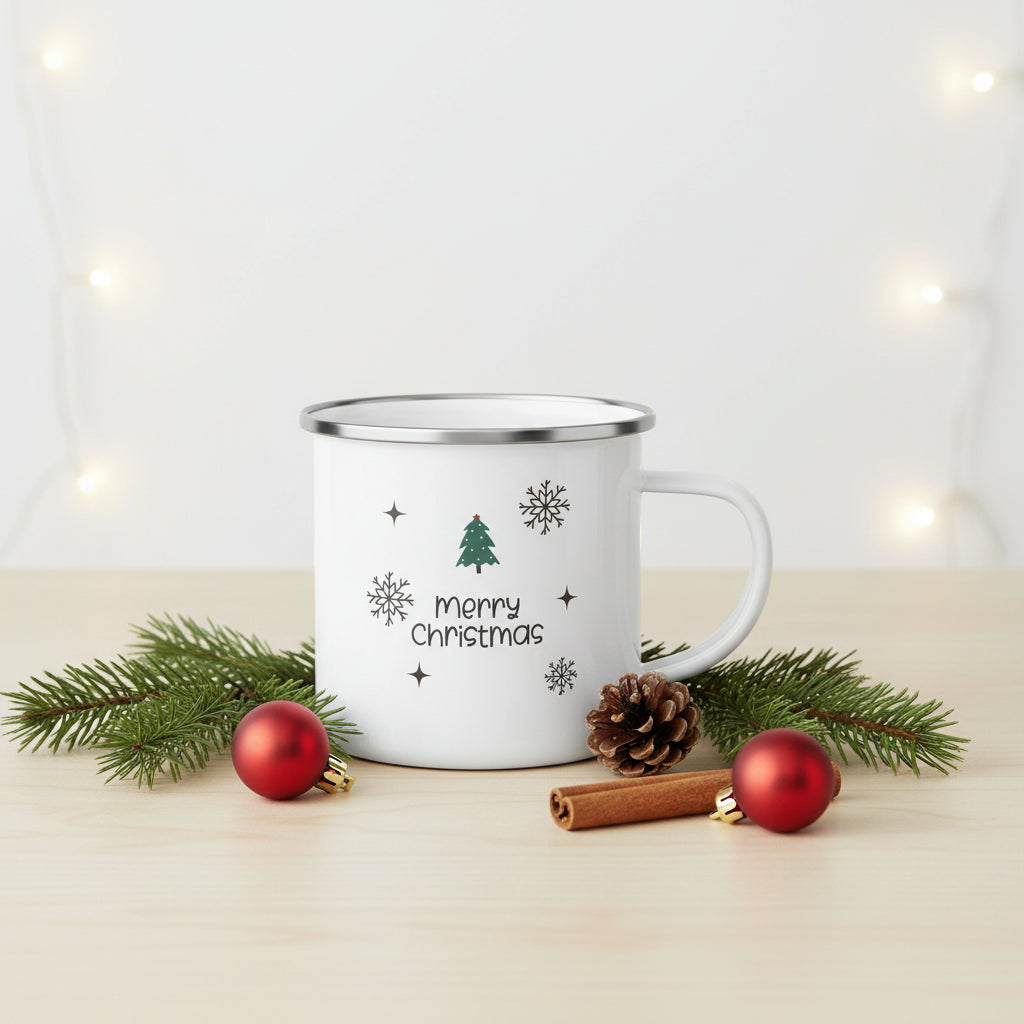 Personalized Reindeer Enamel Mug | Custom Christmas Gifts for Kids & Family