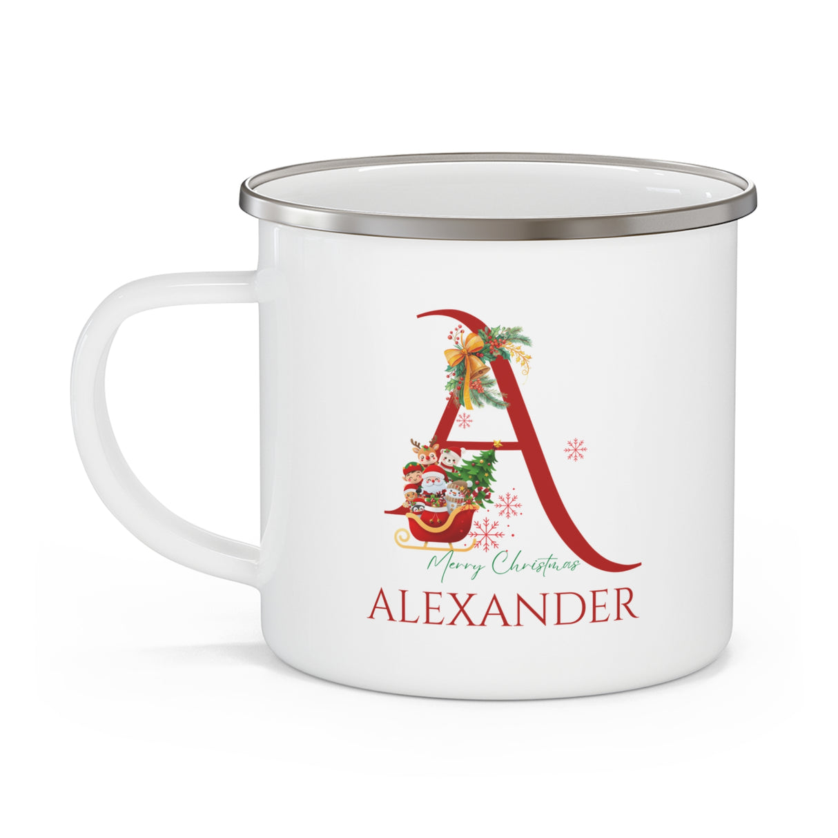Unique Christmas Gift: Personalized Initial & Name Enamel Camping Mug – Cutest Alphabet Letter Design