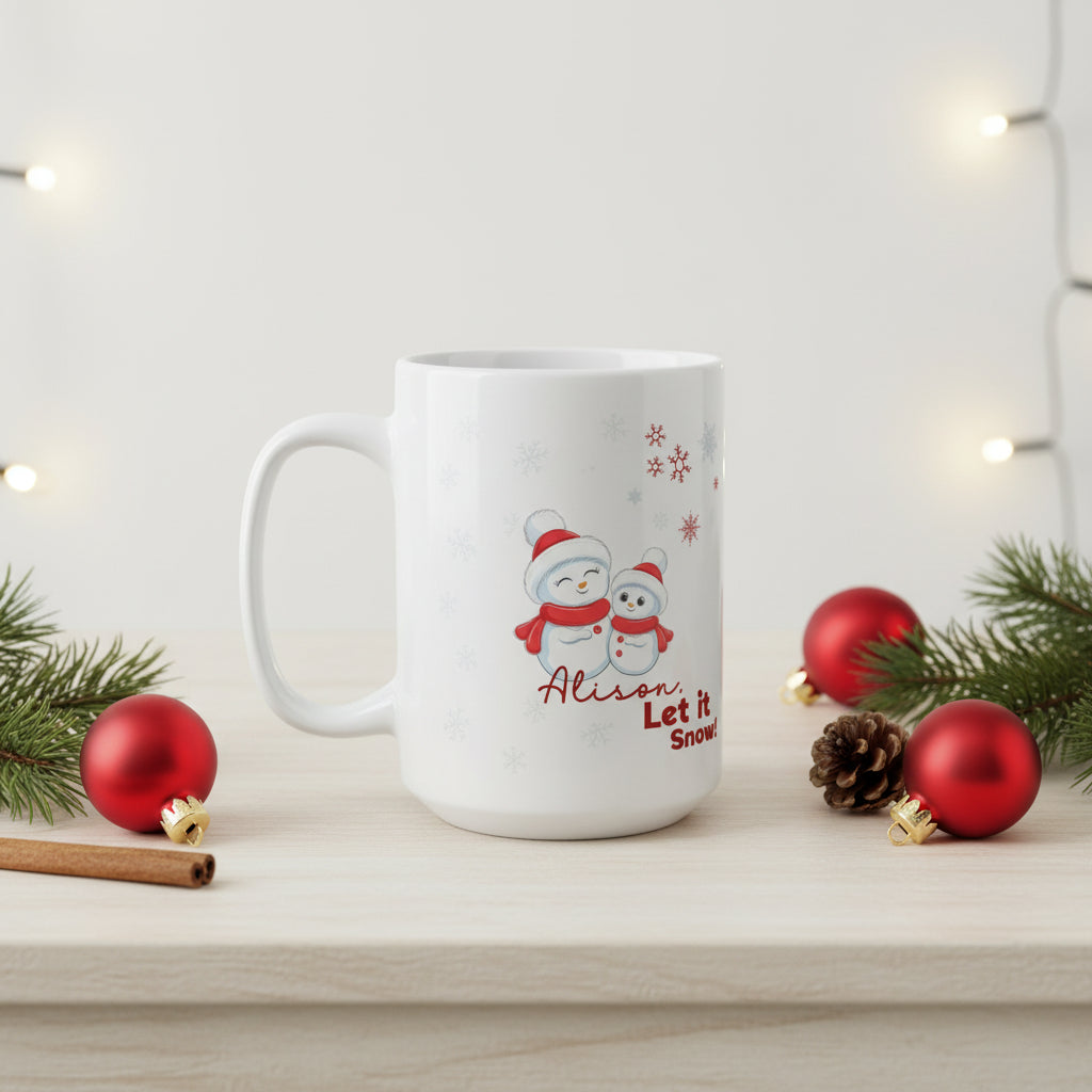 Let It Snow Snowman Christmas Mug — Festive Holiday Ceramic Coffee Cup (11oz/15oz)