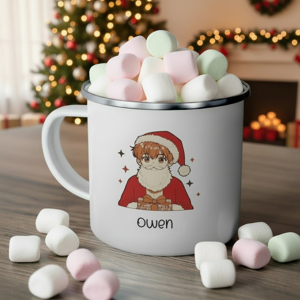 Personalized Manga Enamel Camping Mug | Custom Christmas Gifts for Kids & Family