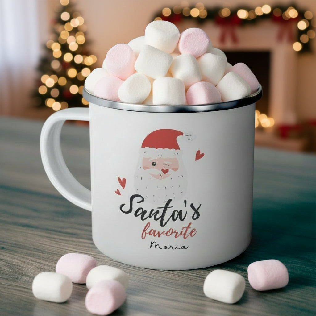 Personalized Santa's Favorite Enamel Camping Mug | Custom Christmas Gifts for Kids & Family