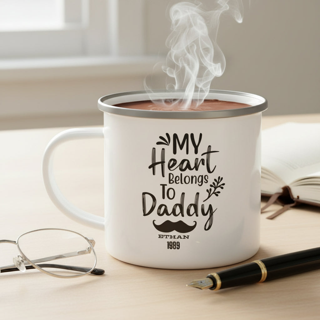 Personalized Daddy Enamel Mug, Funny Gift for Dad, Birthday Present for Father, Coffee Cup for Men, Unique Father's Day Gift