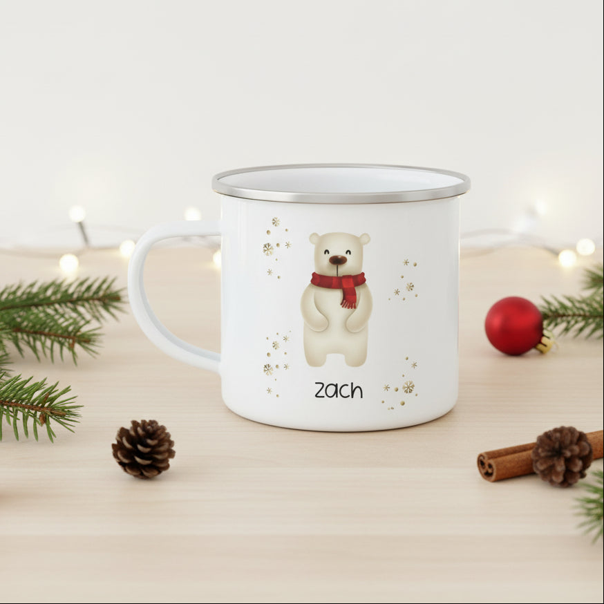Personalized Bear Enamel Camping Mug | Custom Christmas Gifts for Kids & Family