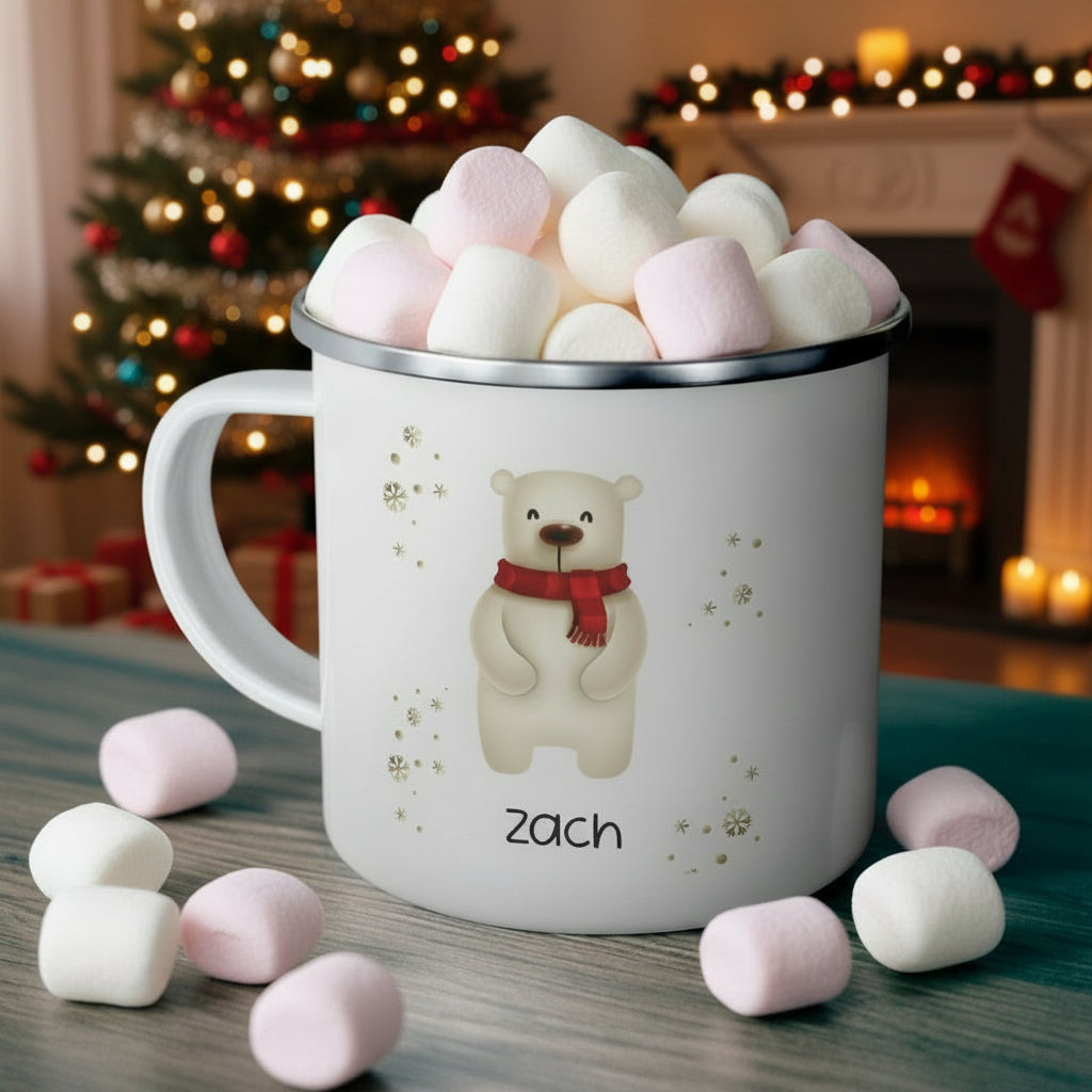 Personalized Bear Enamel Camping Mug | Custom Christmas Gifts for Kids & Family