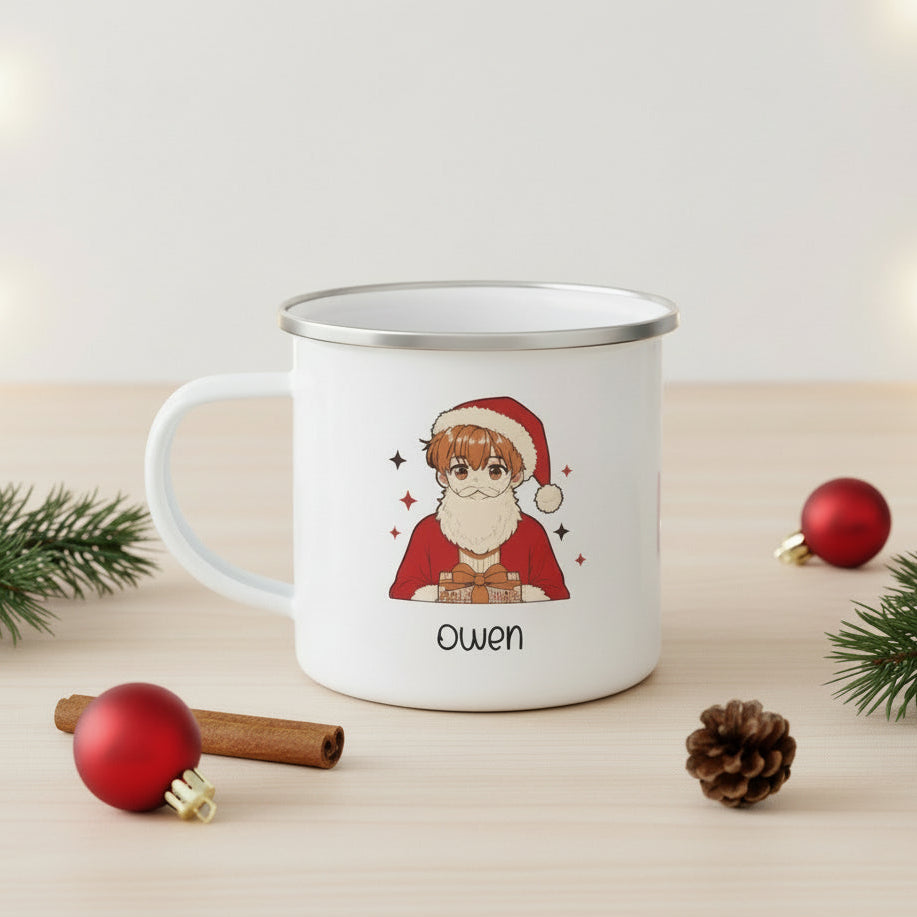 Personalized Manga Enamel Camping Mug | Custom Christmas Gifts for Kids & Family