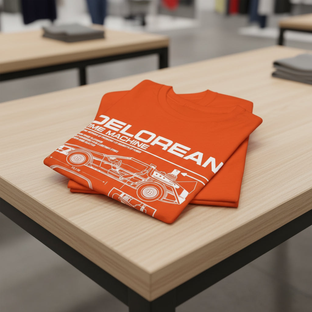 Personalized DeLorean Time Machine T-Shirt | Blueprint with Name and Year | Back to the Future Gift