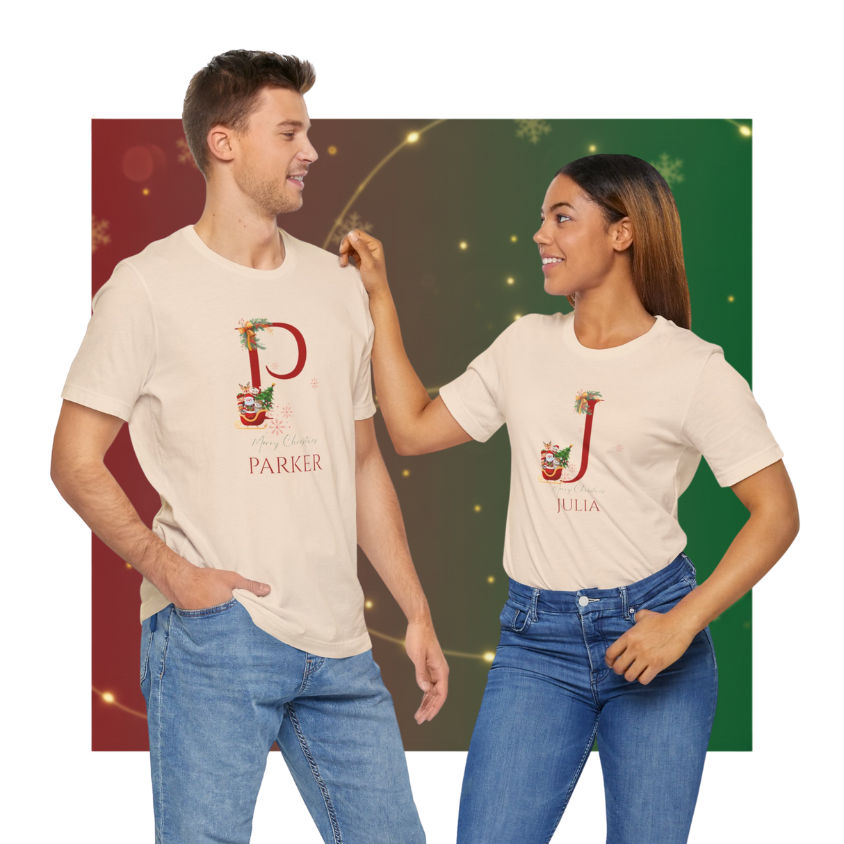 Personalized Initial and Name T-Shirt – Family Christmas Gift (A-Z)