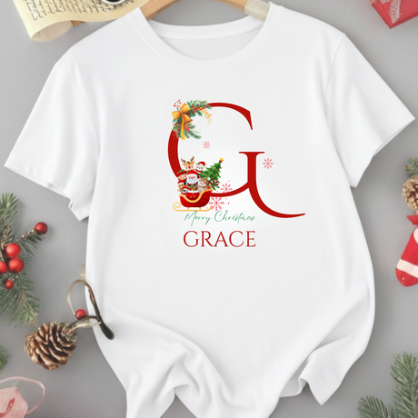 Personalized Initial and Name T-Shirt – Family Christmas Gift (A-Z)
