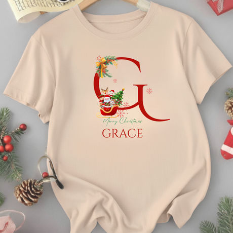 Personalized Initial and Name T-Shirt – Family Christmas Gift (A-Z)