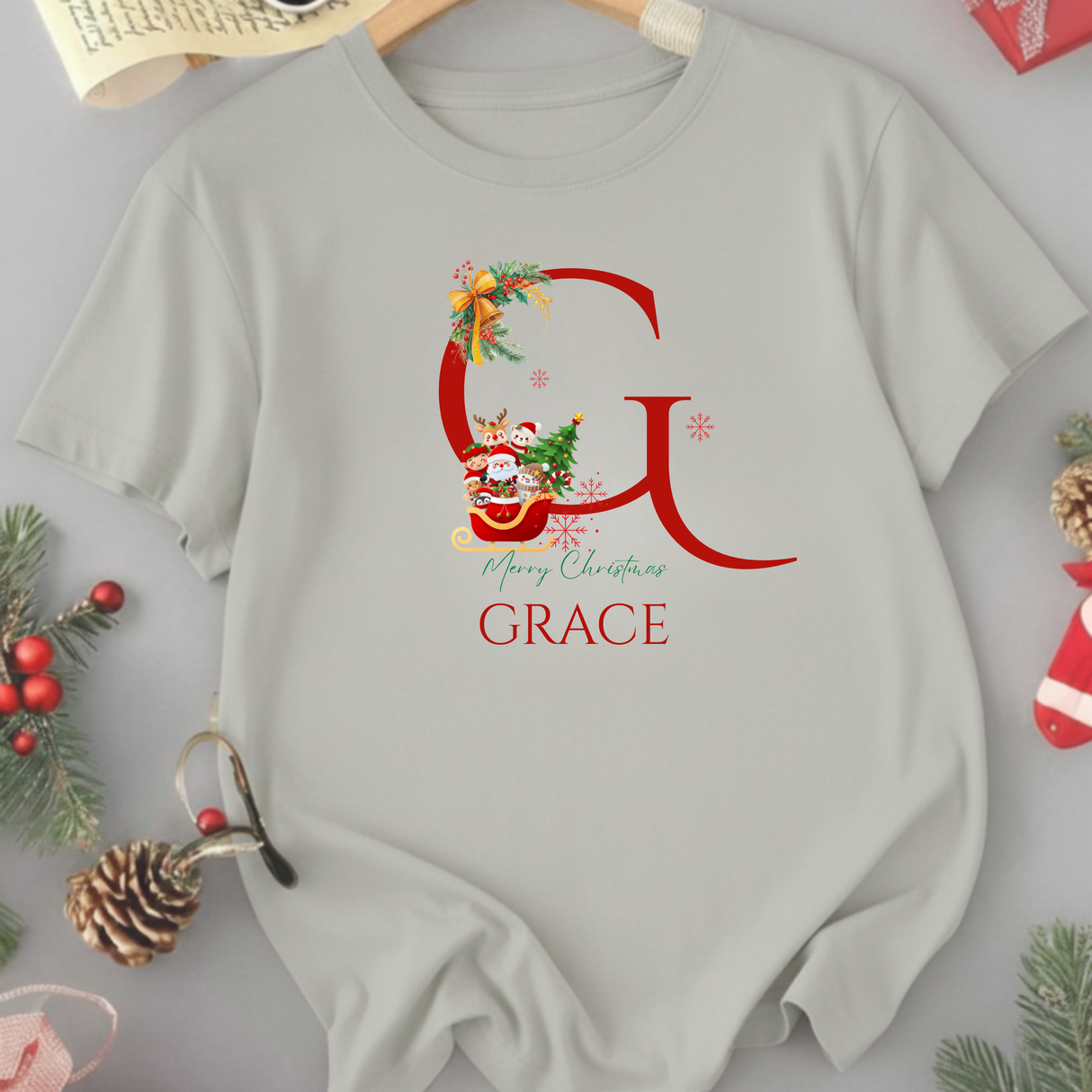 Personalized Initial and Name T-Shirt – Family Christmas Gift (A-Z)