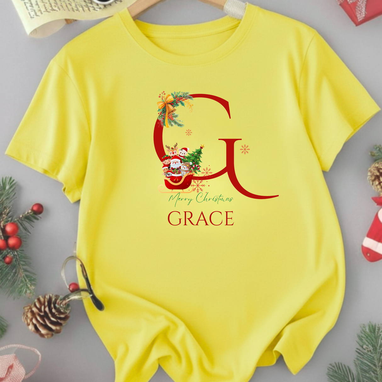 Personalized Initial and Name T-Shirt – Family Christmas Gift (A-Z)