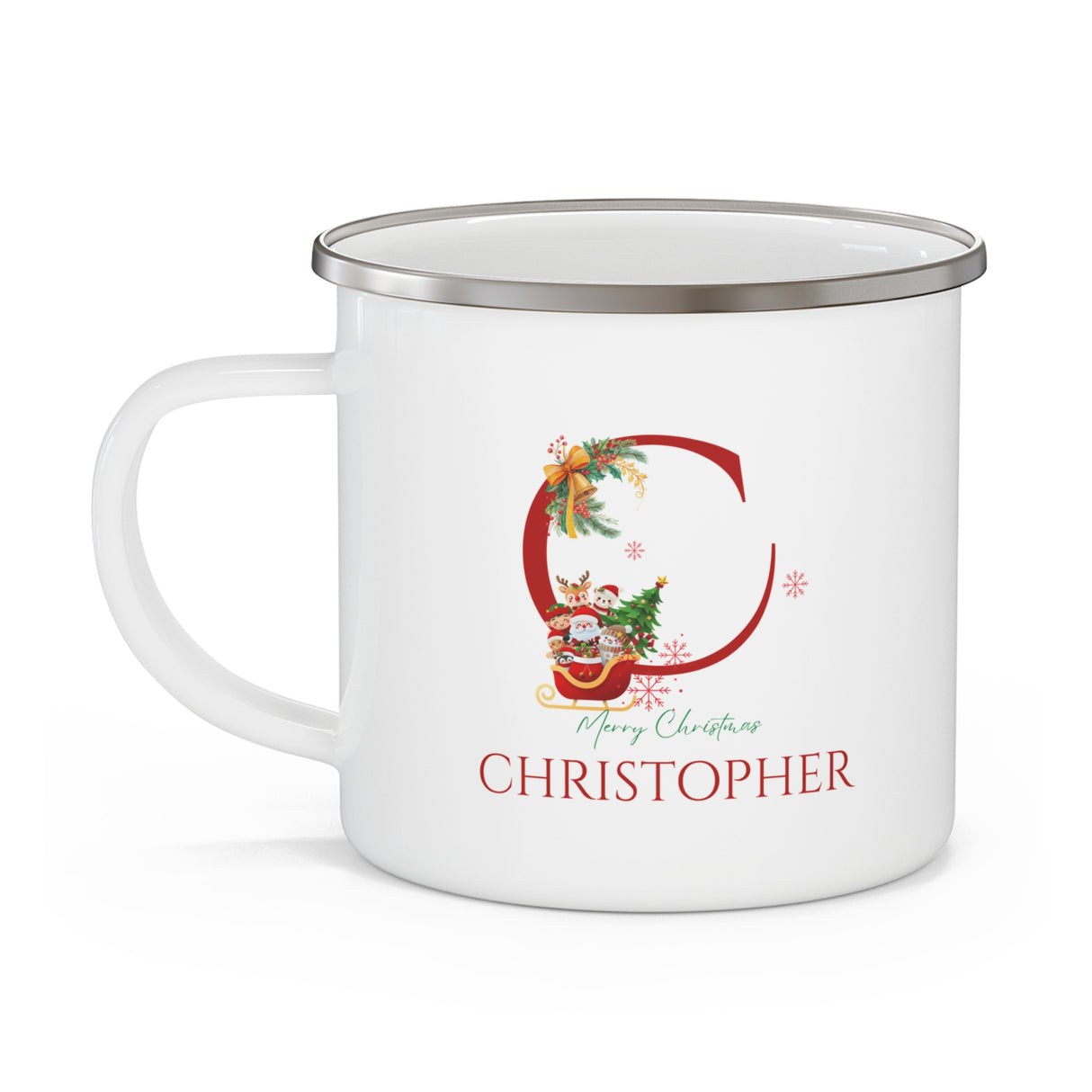 Unique Christmas Gift: Personalized Initial & Name Enamel Camping Mug – Cutest Alphabet Letter Design