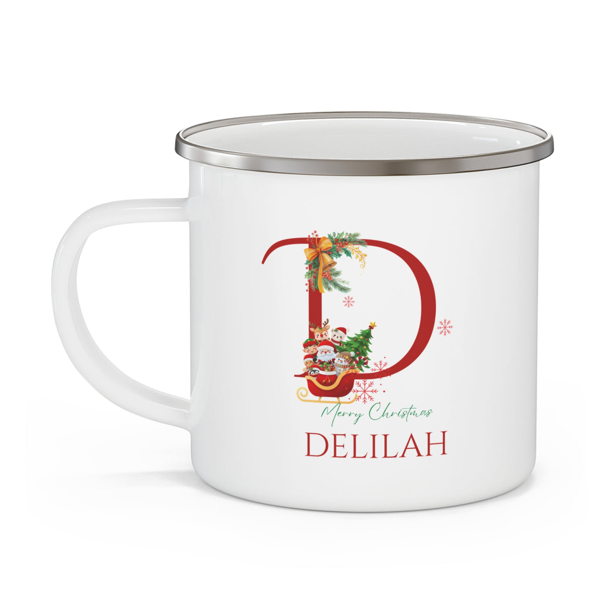 Unique Christmas Gift: Personalized Initial & Name Enamel Camping Mug – Cutest Alphabet Letter Design