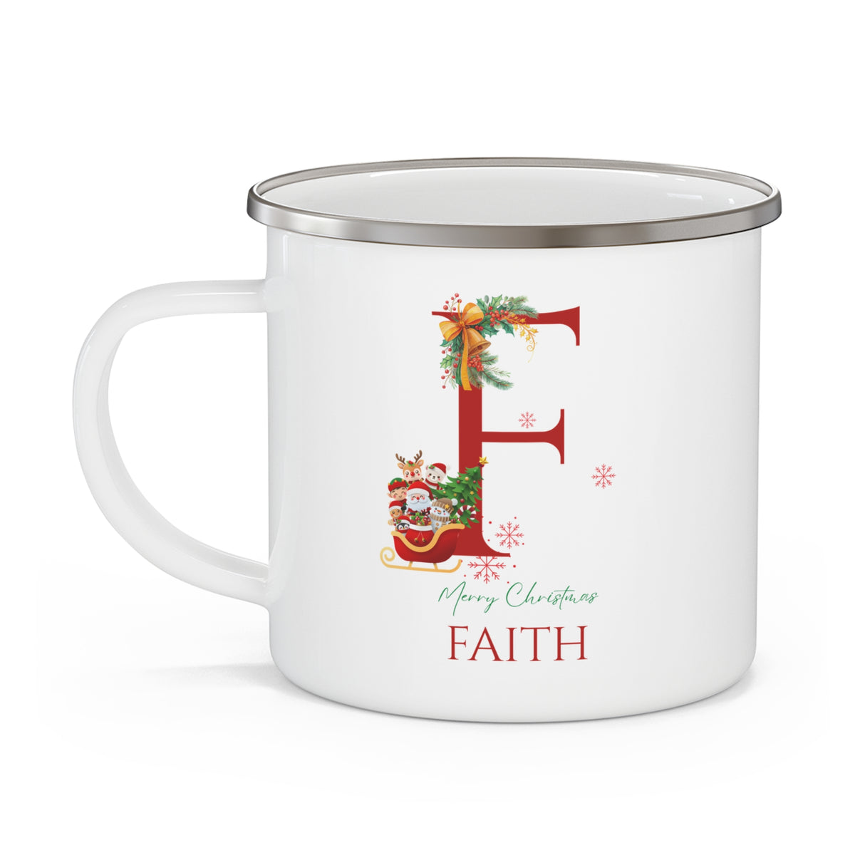 Unique Christmas Gift: Personalized Initial & Name Enamel Camping Mug – Cutest Alphabet Letter Design