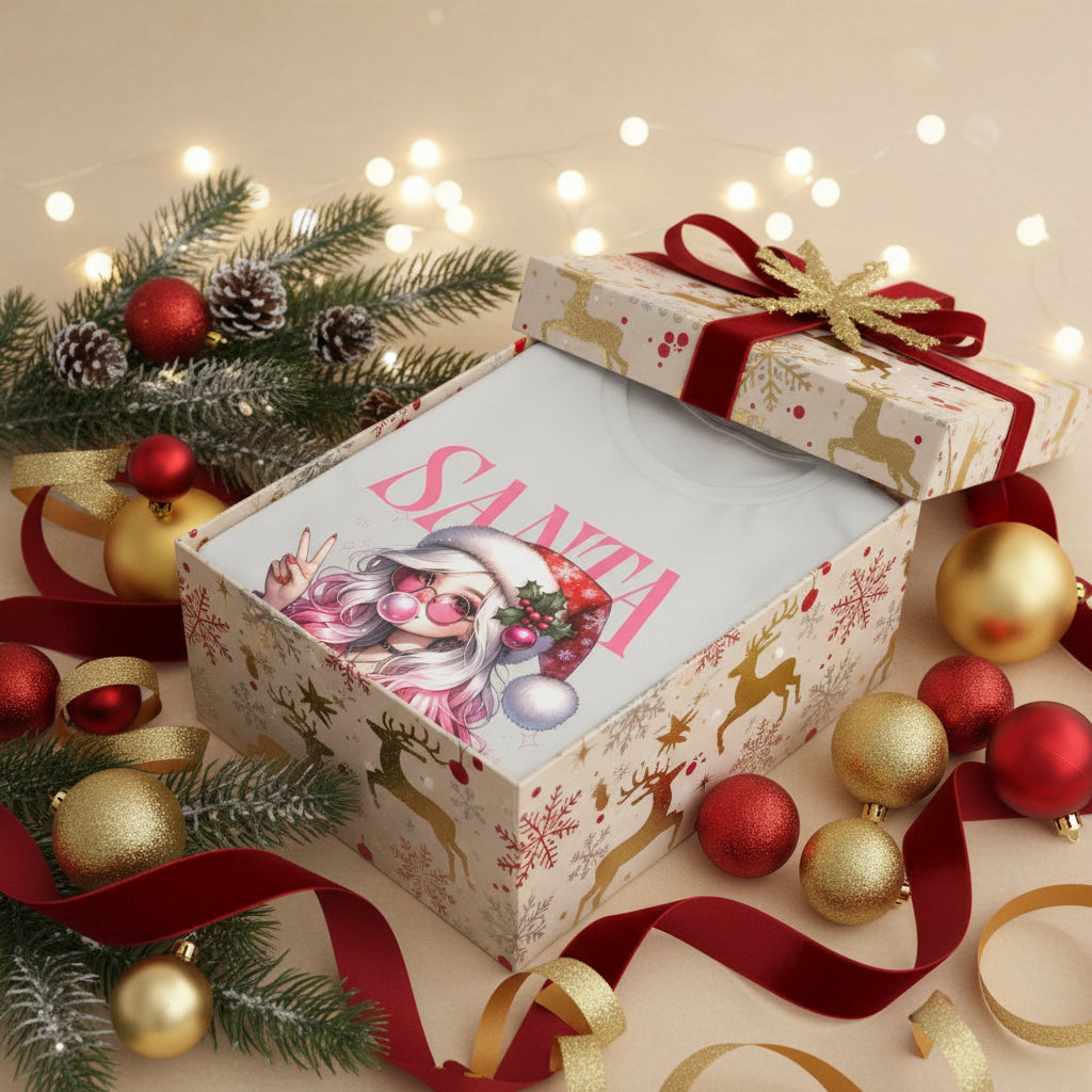 Christmas Gift: Personalized Santa Baby Tee 'Pink Holiday Girl' T-Shirt for Her