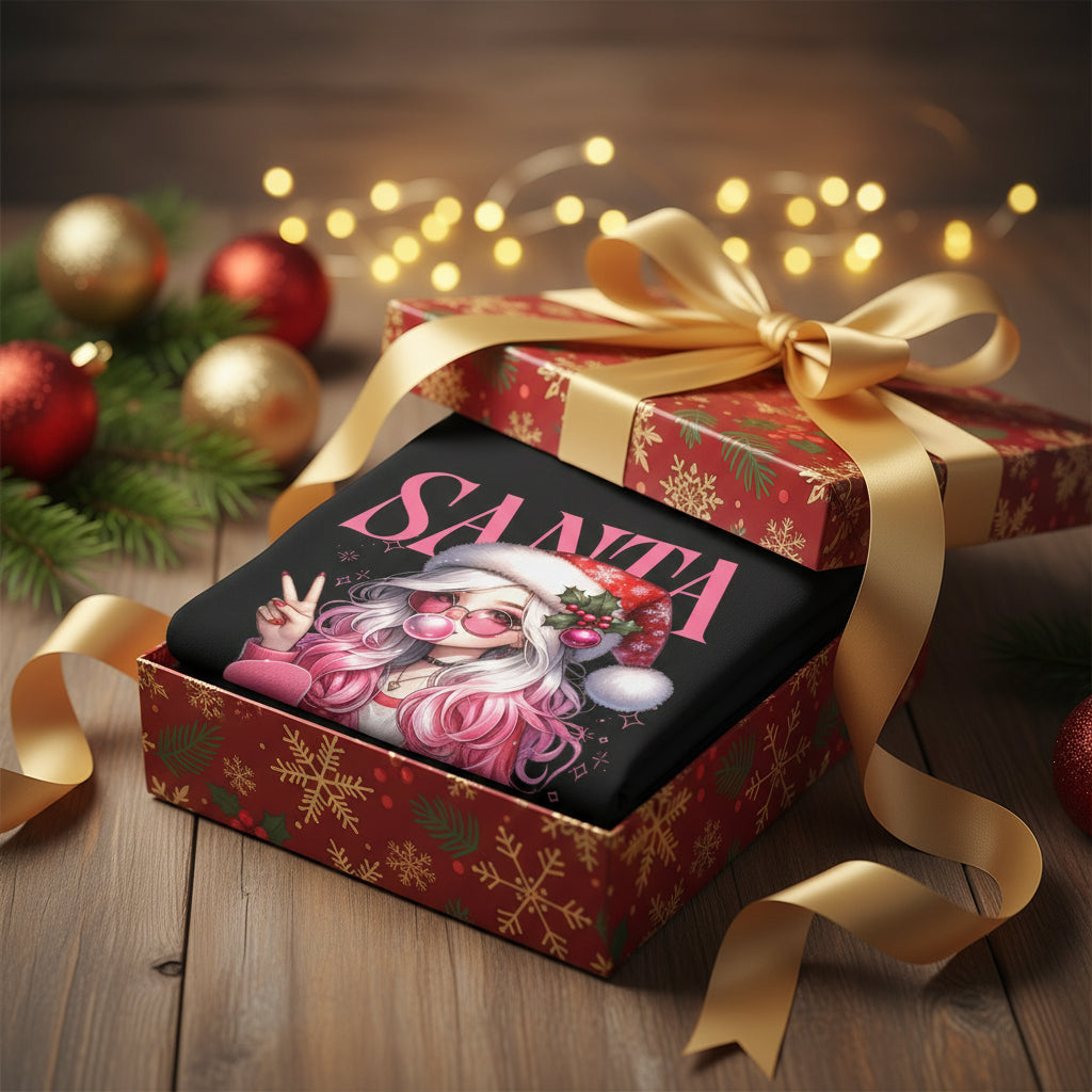 Christmas Gift: Personalized Santa Baby Tee 'Pink Holiday Girl' T-Shirt for Her
