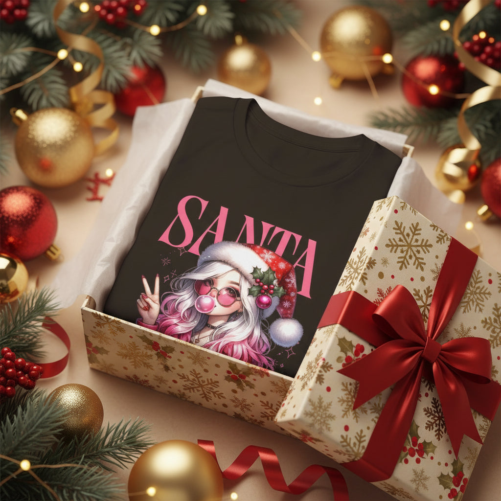 Christmas Gift: Personalized Santa Baby Tee 'Pink Holiday Girl' T-Shirt for Her