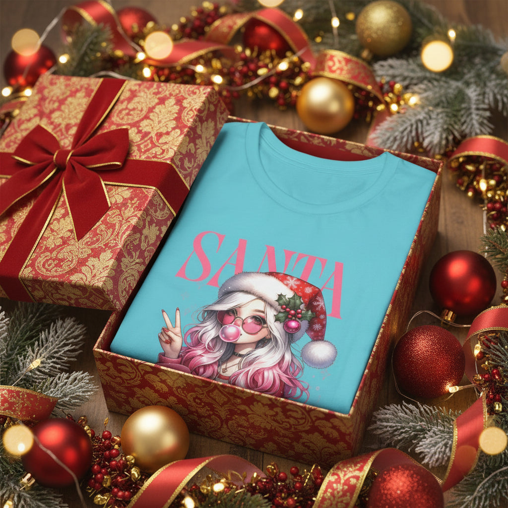 Christmas Gift: Personalized Santa Baby Tee 'Pink Holiday Girl' T-Shirt for Her