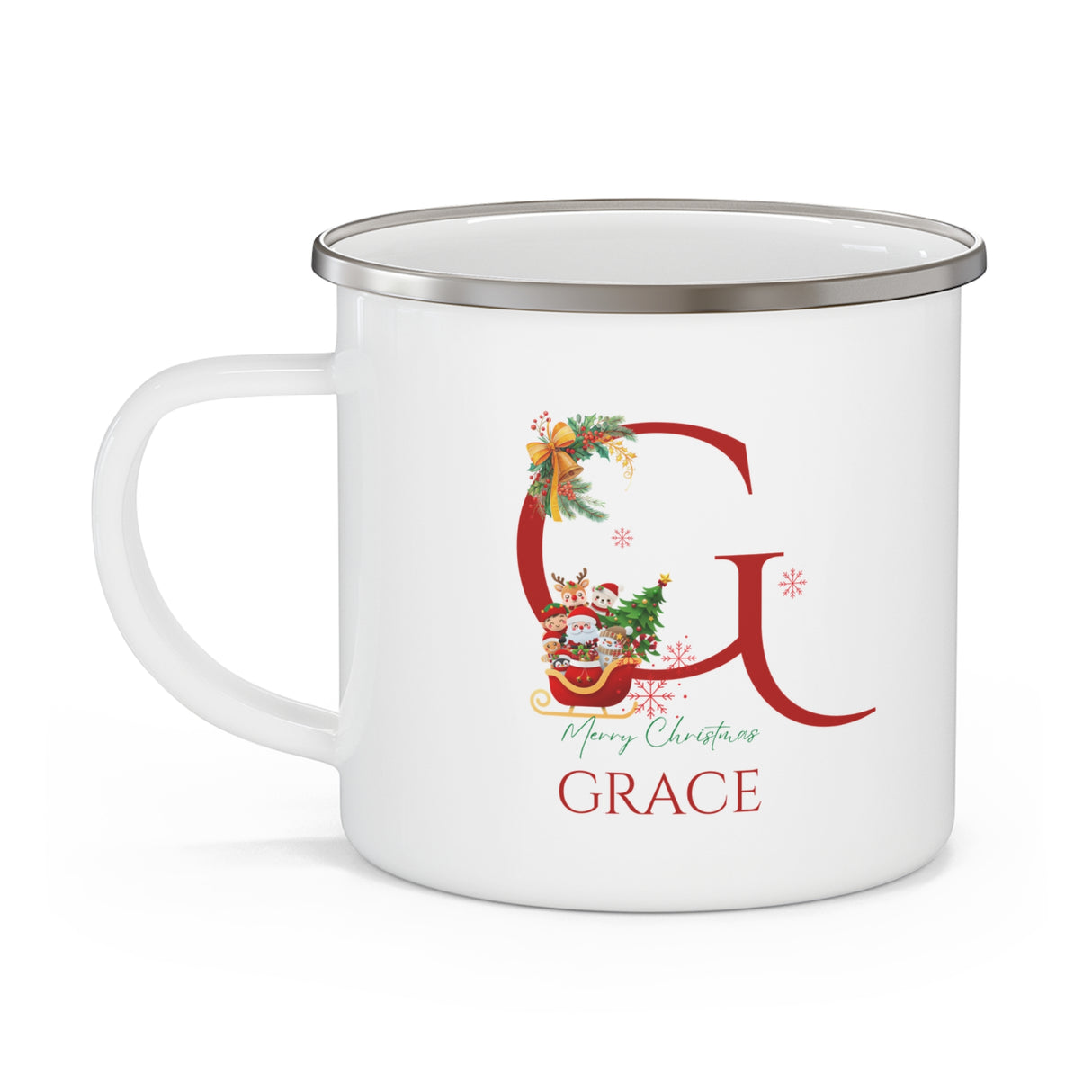 Unique Christmas Gift: Personalized Initial & Name Enamel Camping Mug – Cutest Alphabet Letter Design