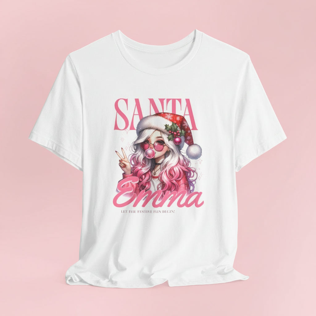 Christmas Gift: Personalized Santa Baby Tee 'Pink Holiday Girl' T-Shirt for Her