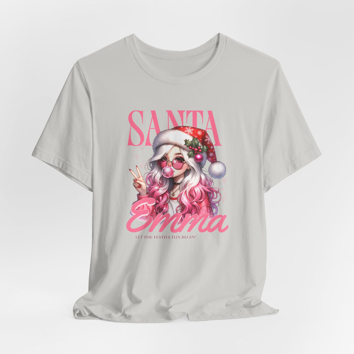 Christmas Gift: Personalized Santa Baby Tee 'Pink Holiday Girl' T-Shirt for Her