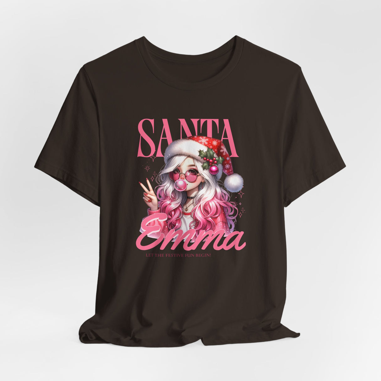 Christmas Gift: Personalized Santa Baby Tee 'Pink Holiday Girl' T-Shirt for Her