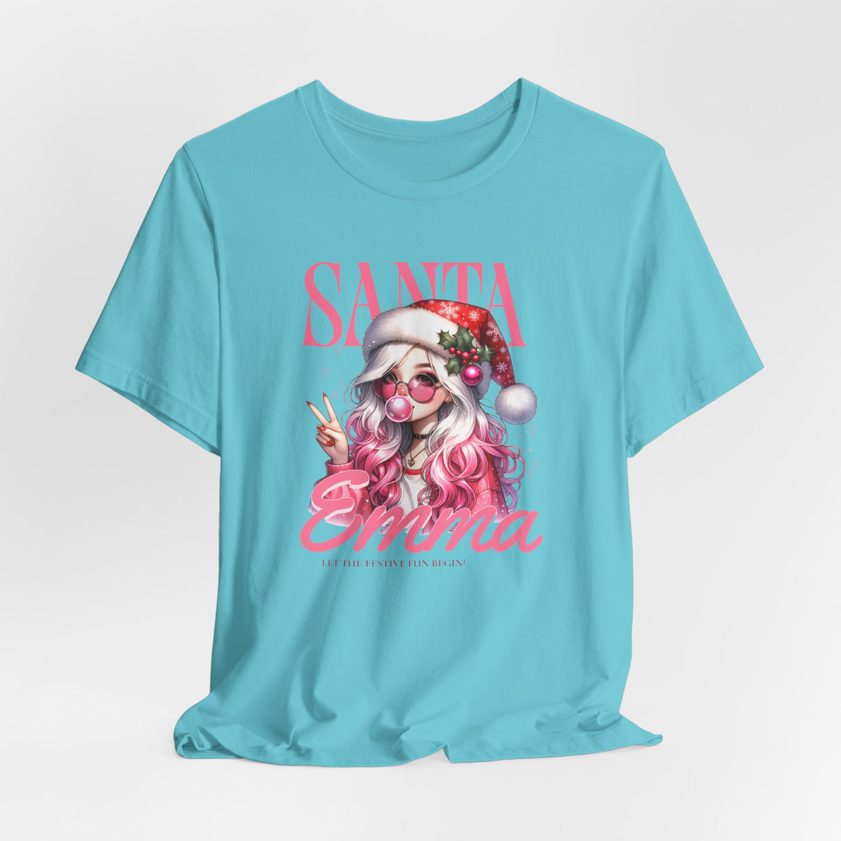 Christmas Gift: Personalized Santa Baby Tee 'Pink Holiday Girl' T-Shirt for Her