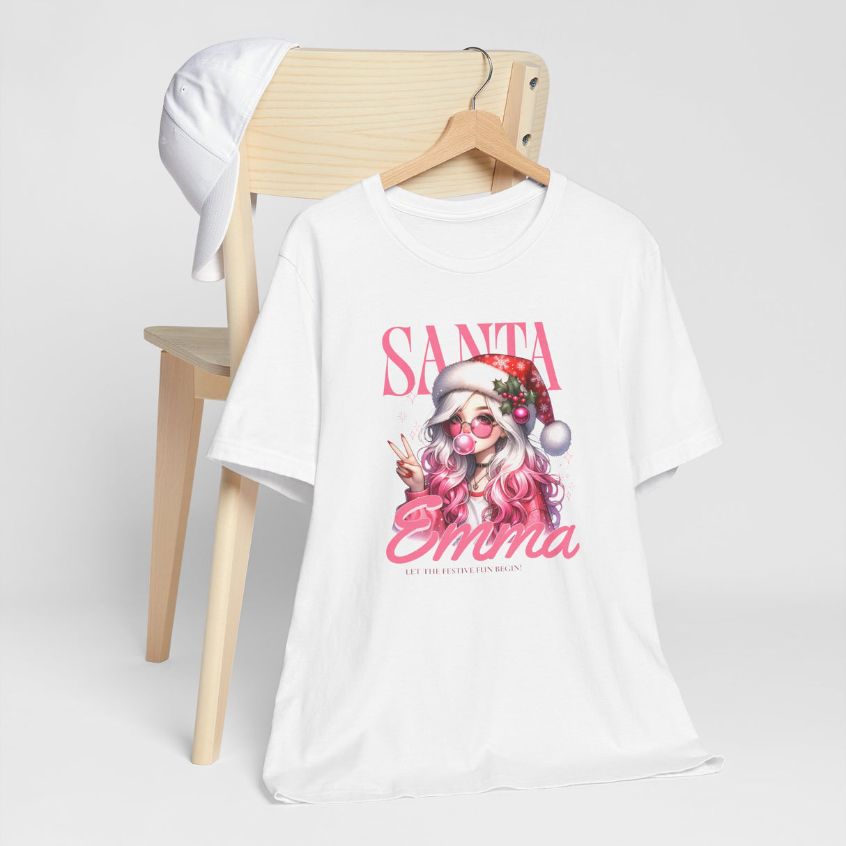 Christmas Gift: Personalized Santa Baby Tee 'Pink Holiday Girl' T-Shirt for Her
