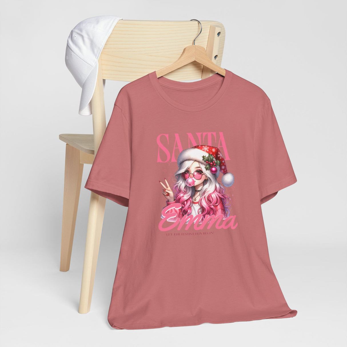 Christmas Gift: Personalized Santa Baby Tee 'Pink Holiday Girl' T-Shirt for Her