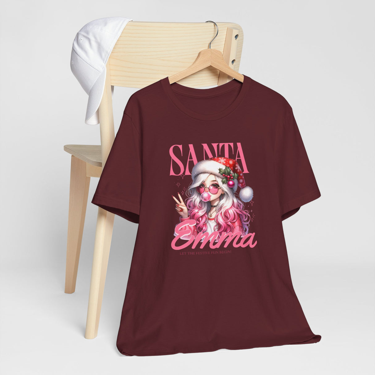 Christmas Gift: Personalized Santa Baby Tee 'Pink Holiday Girl' T-Shirt for Her