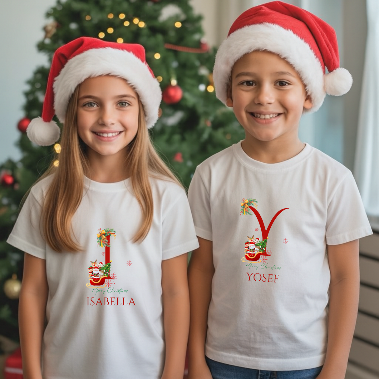 Personalized Initial and Name T-Shirt – Family Christmas Gift (A-Z) – For Kids