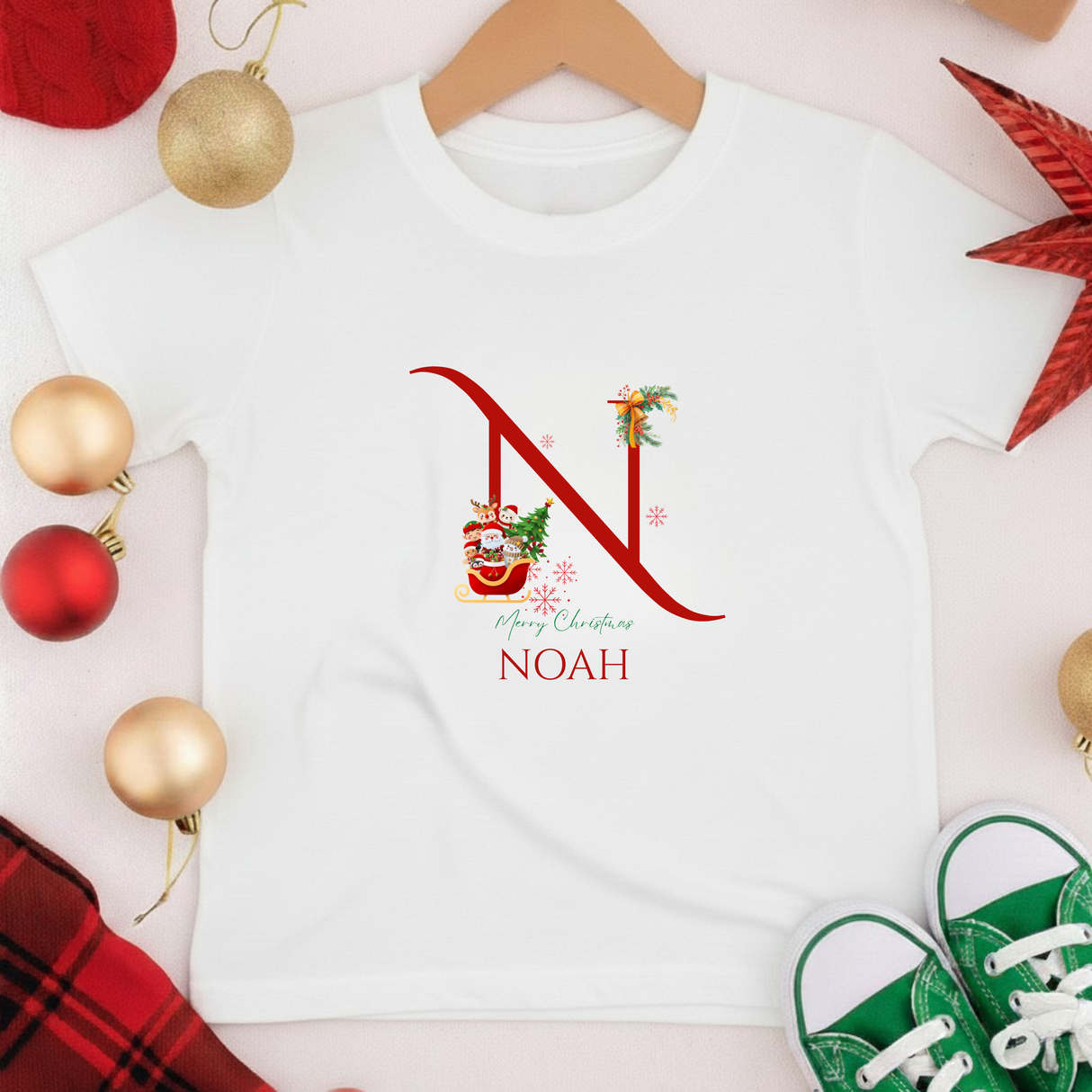Personalized Initial and Name T-Shirt – Family Christmas Gift (A-Z) – For Kids