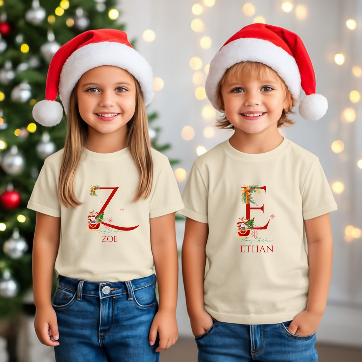 Personalized Initial and Name T-Shirt for Toddlers & Little Kids – Family Christmas Gift (A-Z)