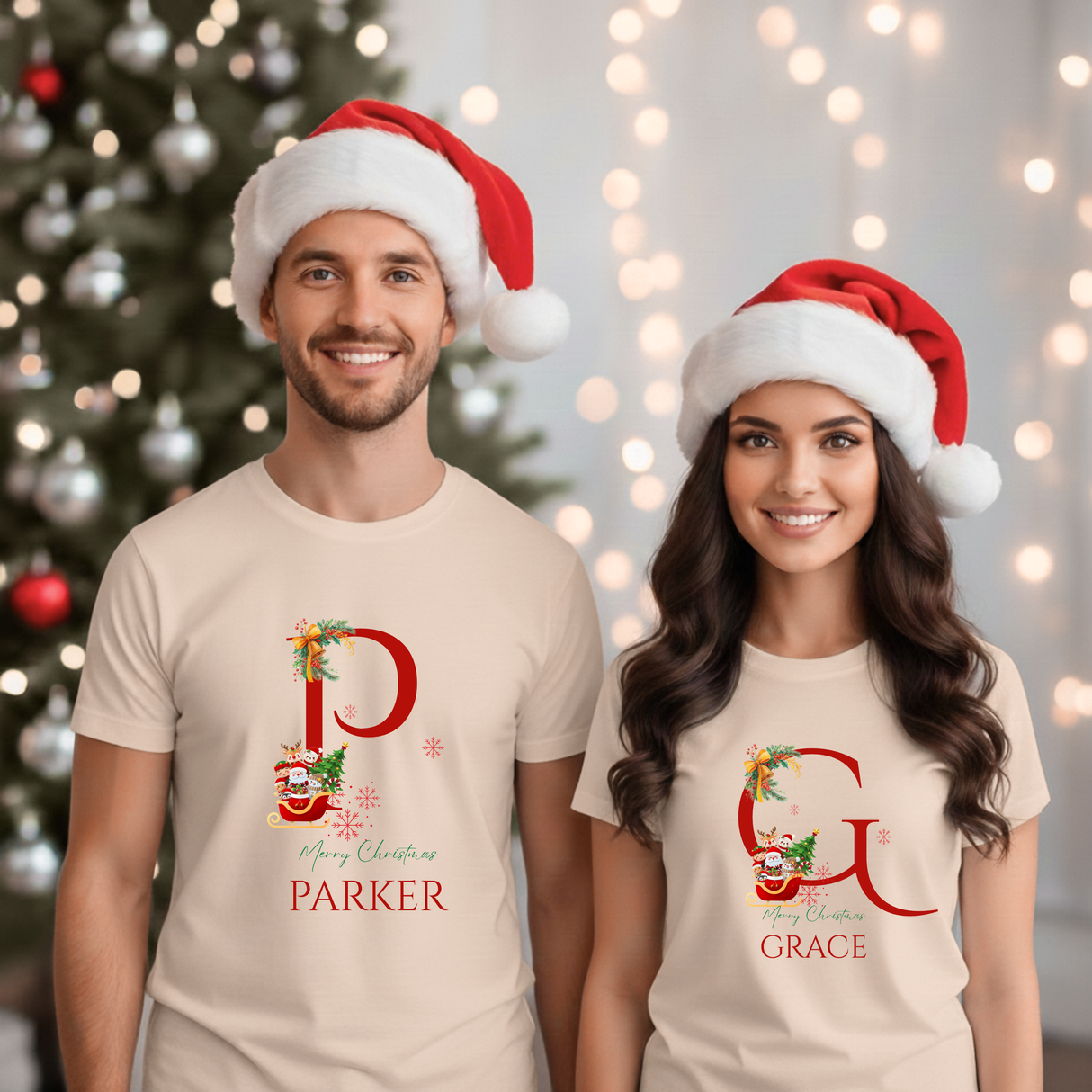 Personalized Initial and Name T-Shirt – Family Christmas Gift (A-Z)