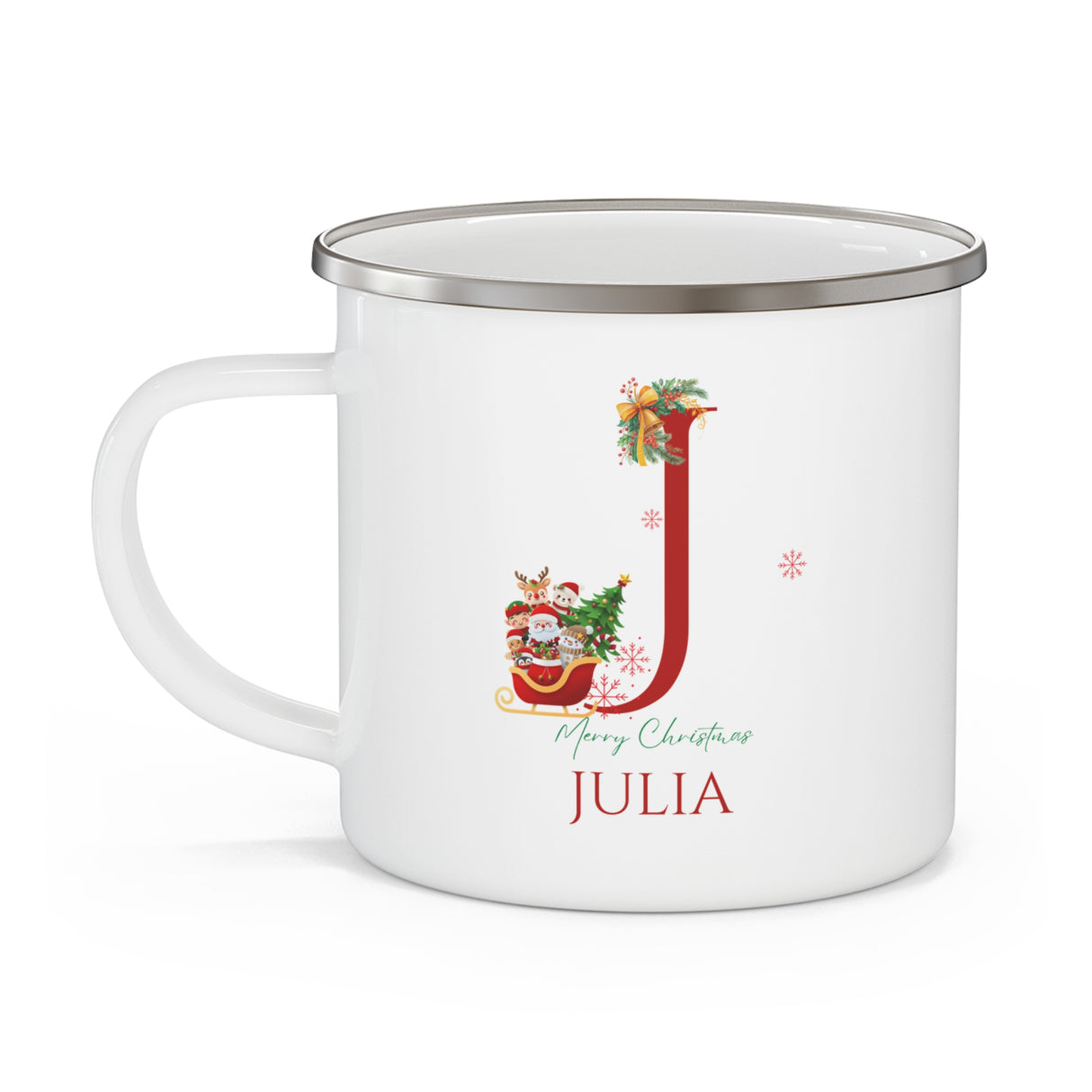 Unique Christmas Gift: Personalized Initial & Name Enamel Camping Mug – Cutest Alphabet Letter Design