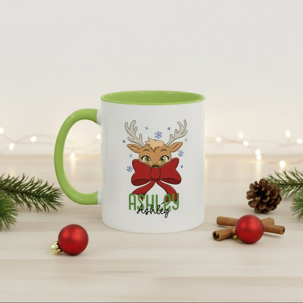 Personalized Reindeer Coffee Mug for Women – Cute Christmas Gift & Holiday Decor