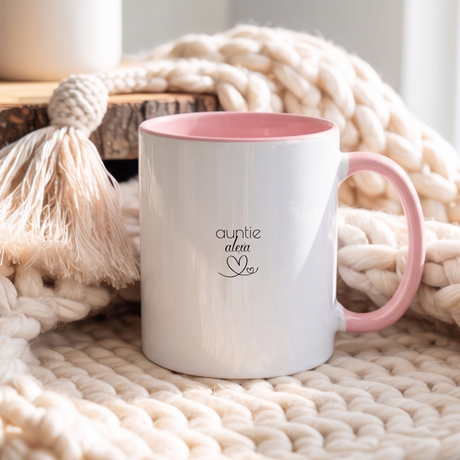 Custom Color Accent Auntie Mug - Personalized Minimalist Design - Pregnancy Reveal Gift for New Auntie