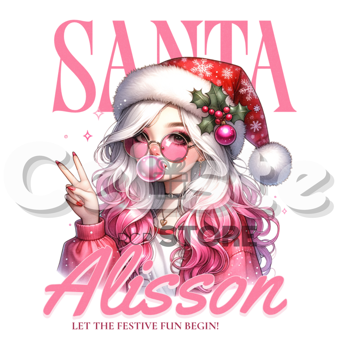 Christmas Gift: Personalized Santa Baby Tee 'Pink Holiday Girl' T-Shirt for Her