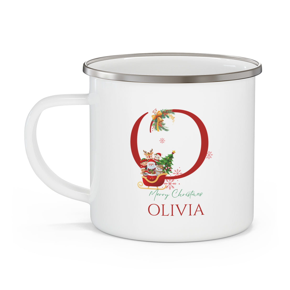 Unique Christmas Gift: Personalized Initial & Name Enamel Camping Mug – Cutest Alphabet Letter Design