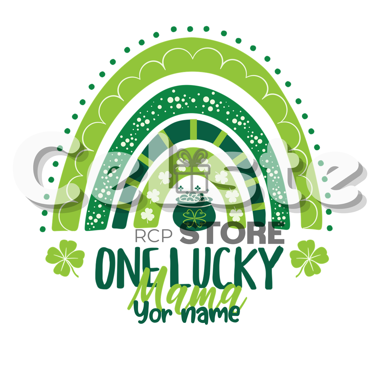 Personalized "One Lucky Mama" T-Shirt - Custom Name Green Rainbow Tee