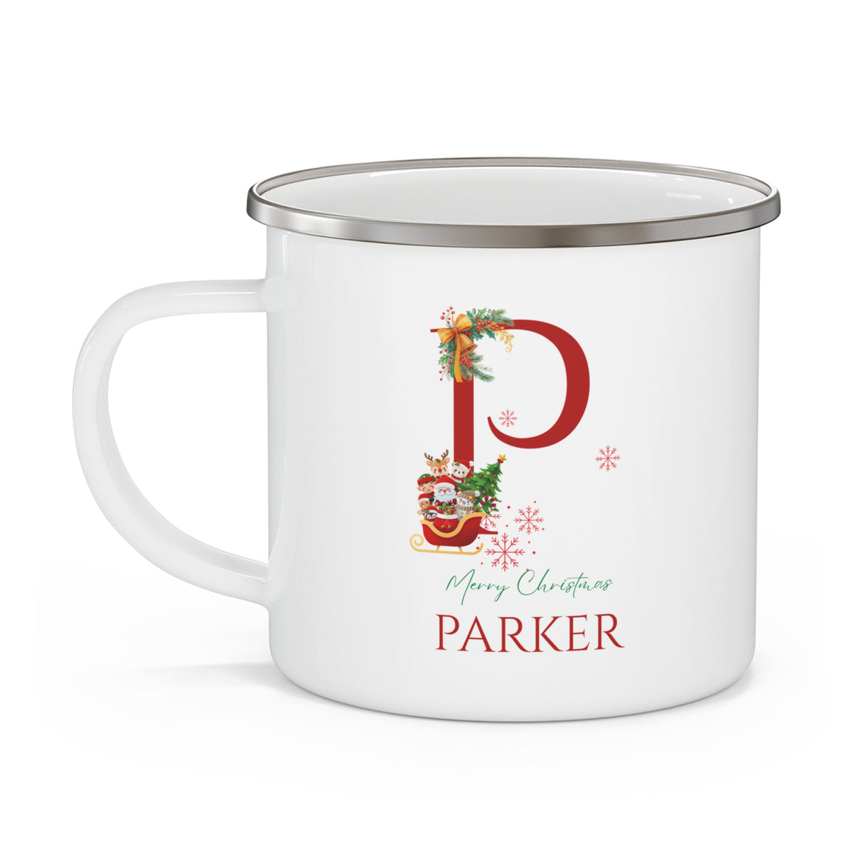 Unique Christmas Gift: Personalized Initial & Name Enamel Camping Mug – Cutest Alphabet Letter Design