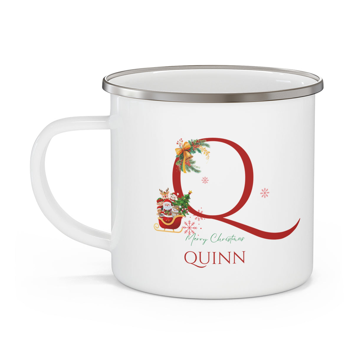 Unique Christmas Gift: Personalized Initial & Name Enamel Camping Mug – Cutest Alphabet Letter Design