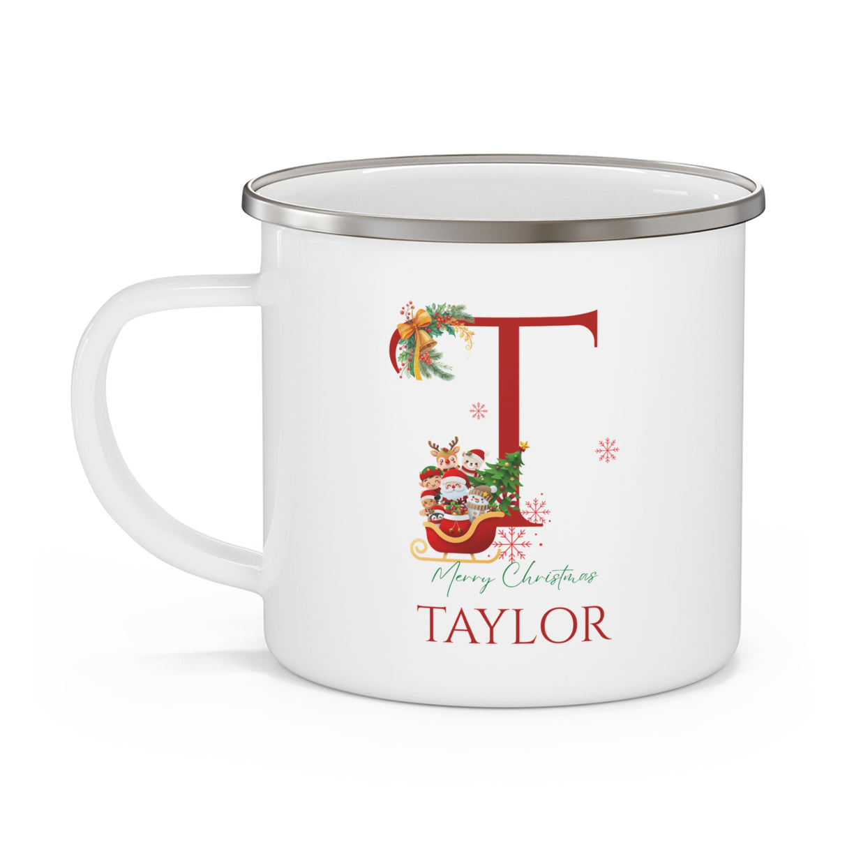 Unique Christmas Gift: Personalized Initial & Name Enamel Camping Mug – Cutest Alphabet Letter Design