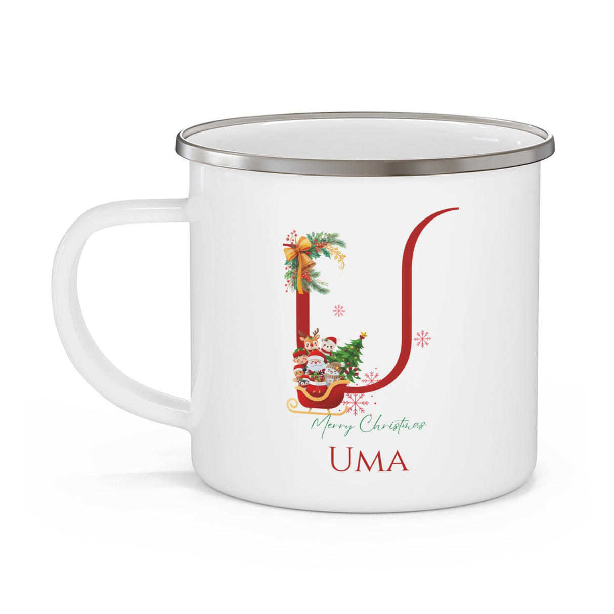 Unique Christmas Gift: Personalized Initial & Name Enamel Camping Mug – Cutest Alphabet Letter Design