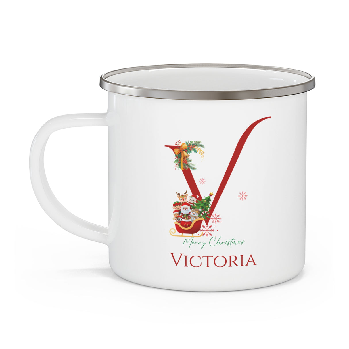 Unique Christmas Gift: Personalized Initial & Name Enamel Camping Mug – Cutest Alphabet Letter Design