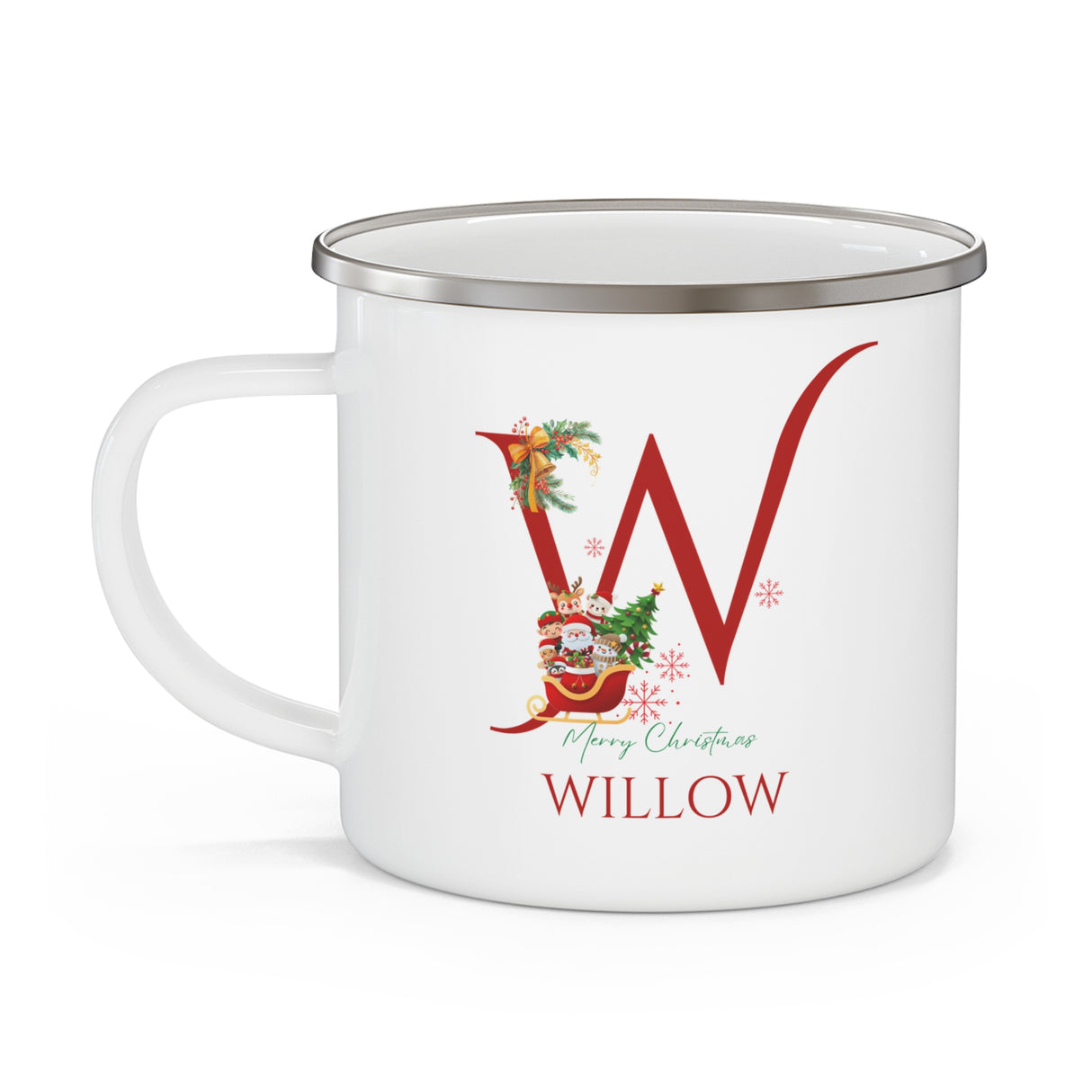 Unique Christmas Gift: Personalized Initial & Name Enamel Camping Mug – Cutest Alphabet Letter Design