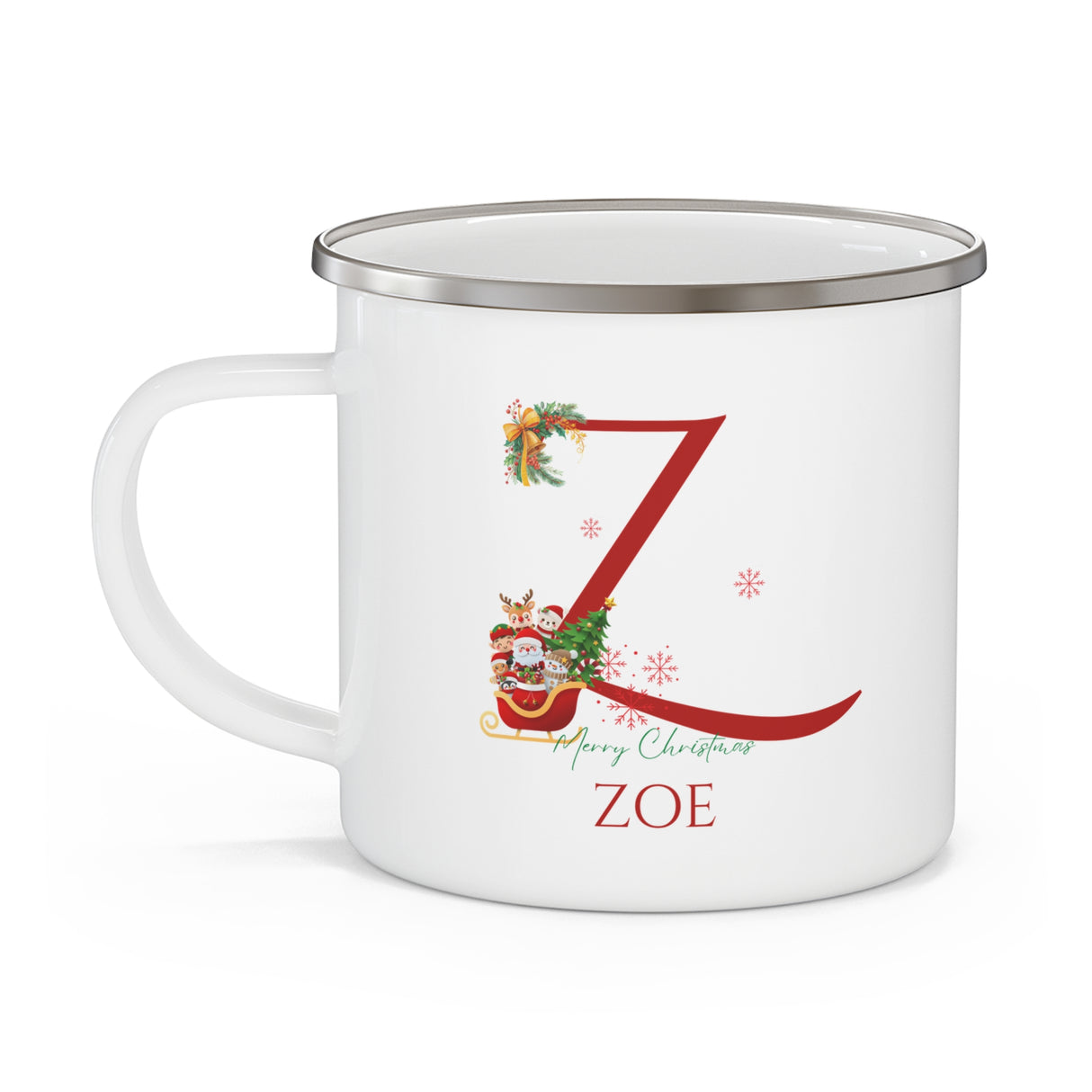 Unique Christmas Gift: Personalized Initial & Name Enamel Camping Mug – Cutest Alphabet Letter Design