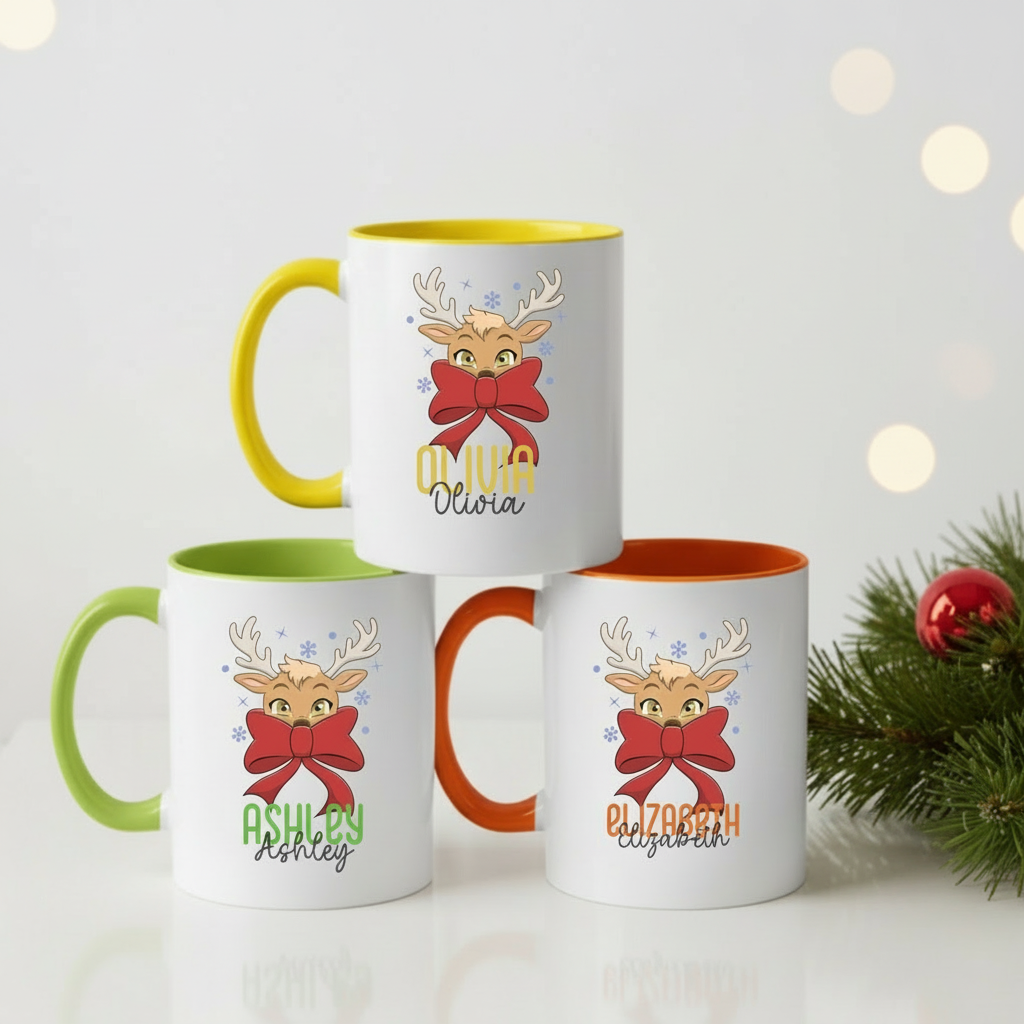 Personalized Reindeer Coffee Mug for Women – Cute Christmas Gift & Holiday Decor