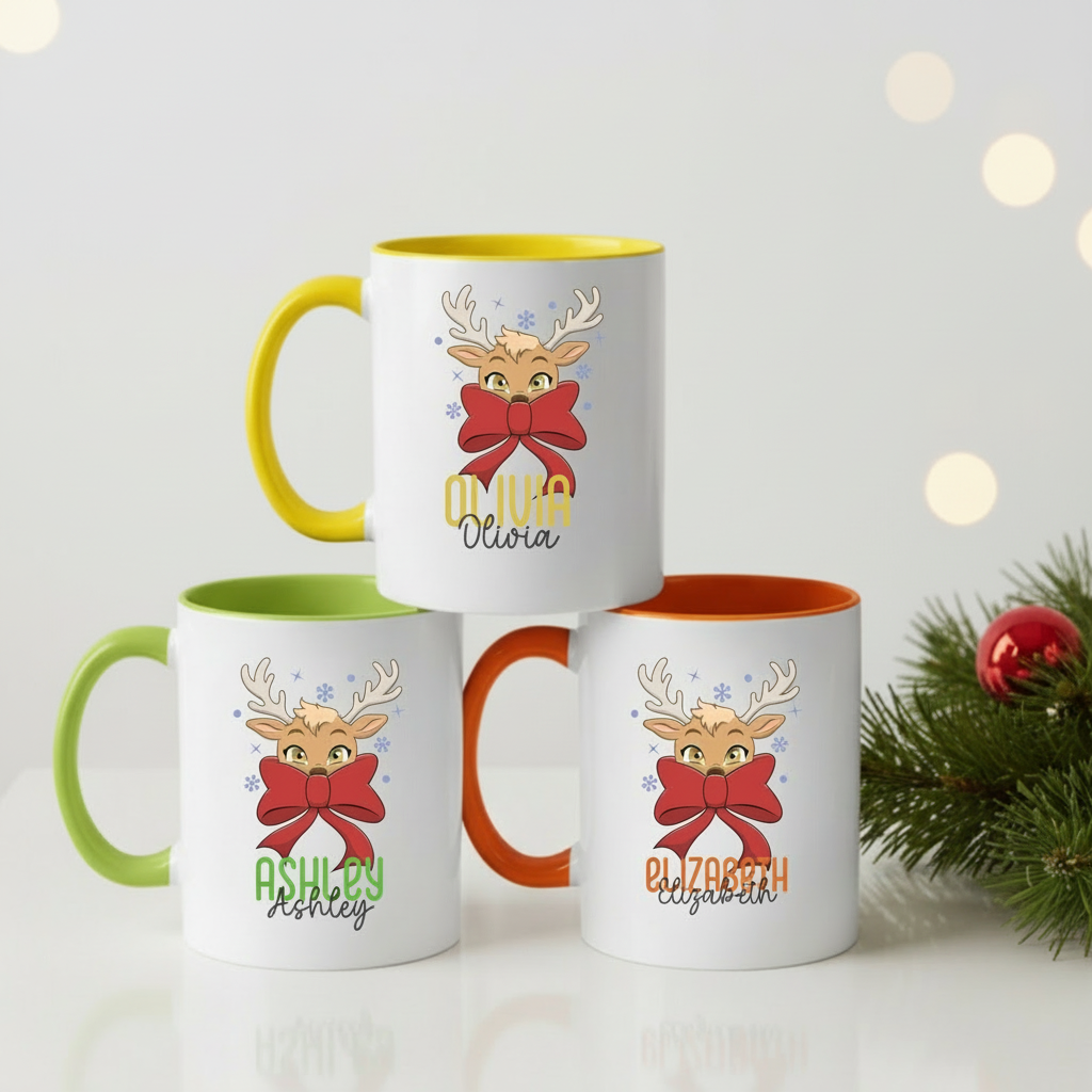 Personalized Reindeer Coffee Mug for Women – Cute Christmas Gift & Holiday Decor