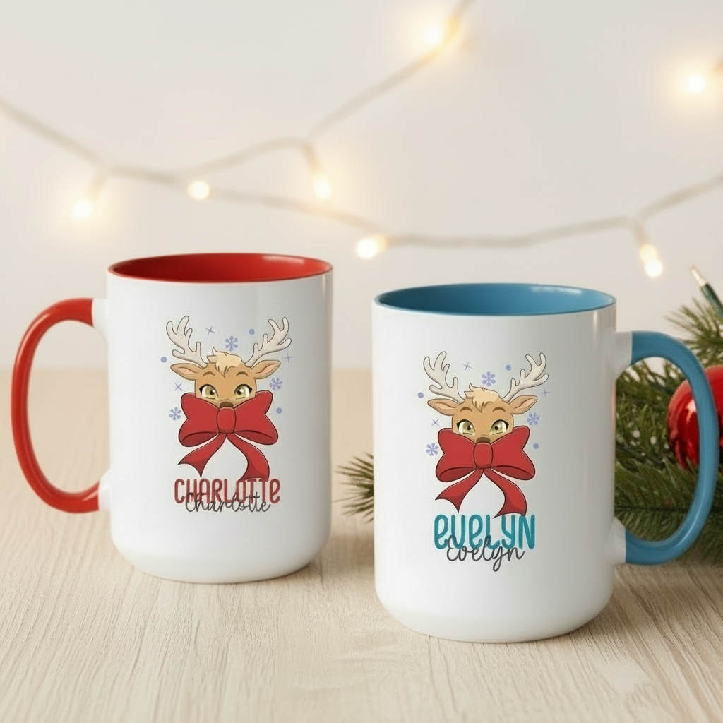 Personalized Reindeer Coffee Mug for Women – Cute Christmas Gift & Holiday Decor